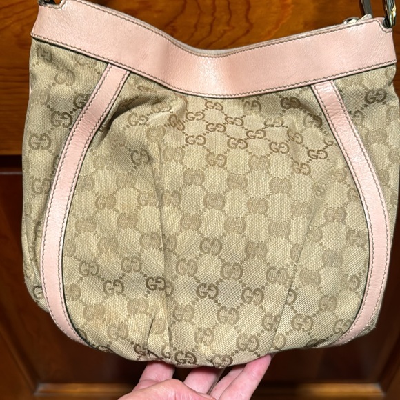 Gucci Abby D Ring Pink Leather and Beige GG Canvas Crossbody /Messenger … - Picture 11 of 16